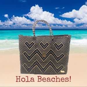 NWOT Lola's Bag-Black & Gold Chevron Tote Bag--Small